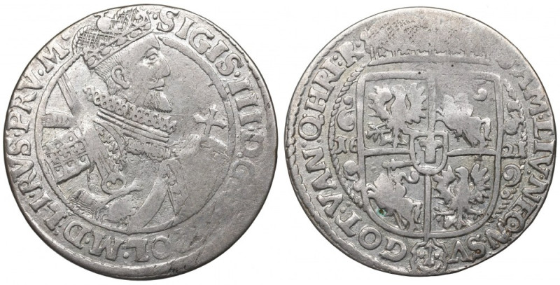 Sigismund III, 18 groschen 1621 Bromberg Obiegowy egzemplarz. Odmiana z końcówką...