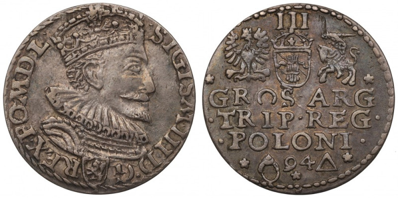 Sigismund III Vasa, 3 groschen 1594, Marienburg Ładny egzemplarz. Egzemplarz ilu...