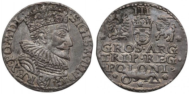 Sigismund III Vasa, 3 groschen 1594, Marienburg Bardzo ładny egzemplarz. Awers: ...