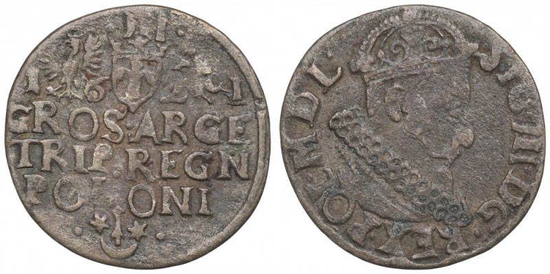 Sigismund III, 3 groschen 1621, Cracow Obiegowy egzemplarz. Patyna, nalot. Refer...