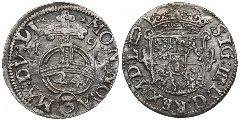 Sigismund III, 1/24 thaler 1619, Vilnius Piękny, okołomenniczy egzemplarz półtor...