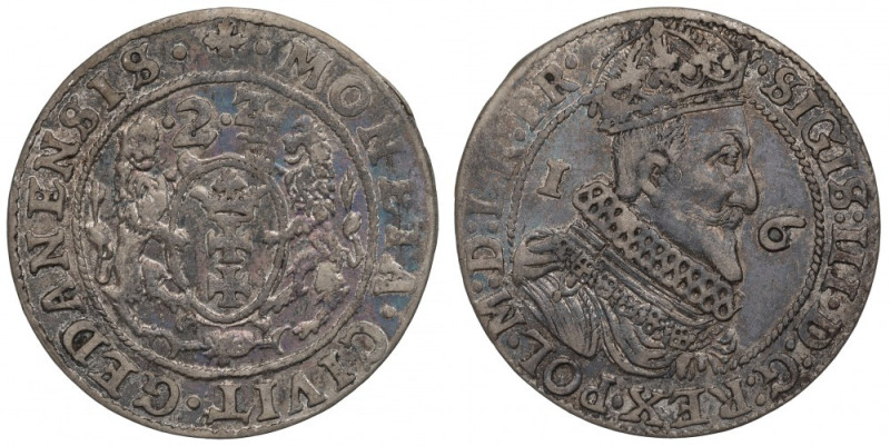 Sigismund III, 18 groschen 1624, Danzig - date overstriked Obiegowy egzemplarz z...