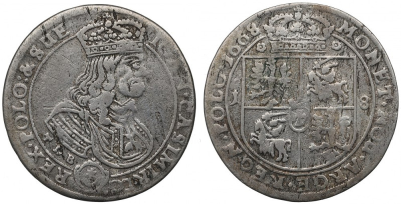 John II Casimir, 18 groschen 1668, Cracow Obiegowy egzemplarz ostatniego rocznik...