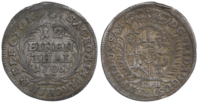 August II Mocny, 1/12 Talara 1705 Obiegowy, w pełni czytelny egzemplarz. 
Grade...