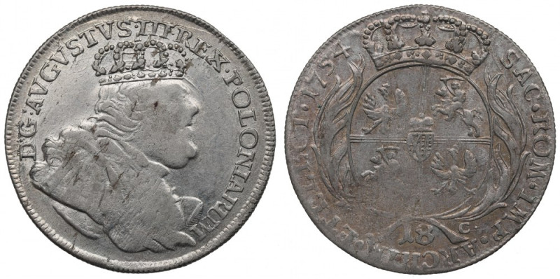 Germany, Saxony, Friedrich August II, 18 groschen 1754 Ładny, połyskowy egzempla...