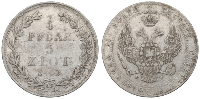 Poland under Russia, Nicholas I, 3/4 rouble=5 zloty 1840 MW Czytelny egzemplarz....