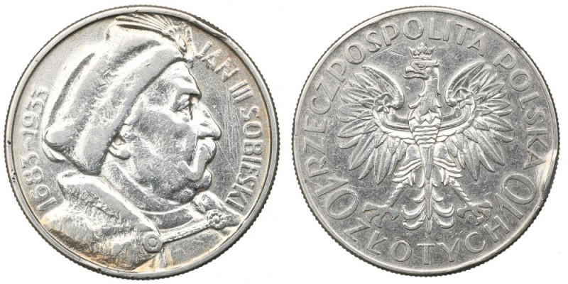 II Republic of Poland, 10 zloty 1933 Sobieski Moneta z uszkodzeniami mechaniczny...