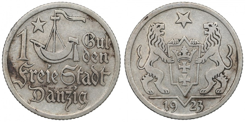 Free City of Danzig, 1 gulden 1923 Obiegowy, w pełni czytelny egzemplarz. Refere...