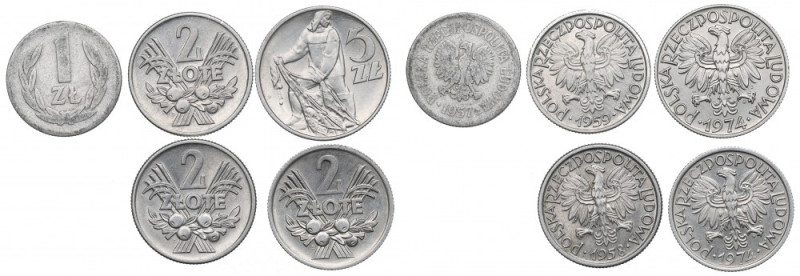 PRL, Zestaw 1-5 złotych 1957-74 Różne stany zachowania. 

Polen, Poland