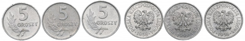 PRL, Zestaw 5 groszy 1958 Piękne egzemplarze. 

Polen, Poland