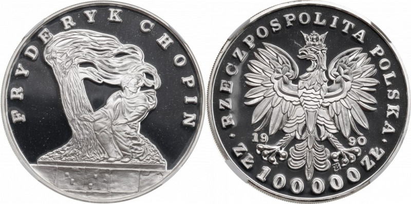 III RP, 100.000 zlotych 1990, Pilsudski Moneta zaliczana do małego tryptyku. Egz...