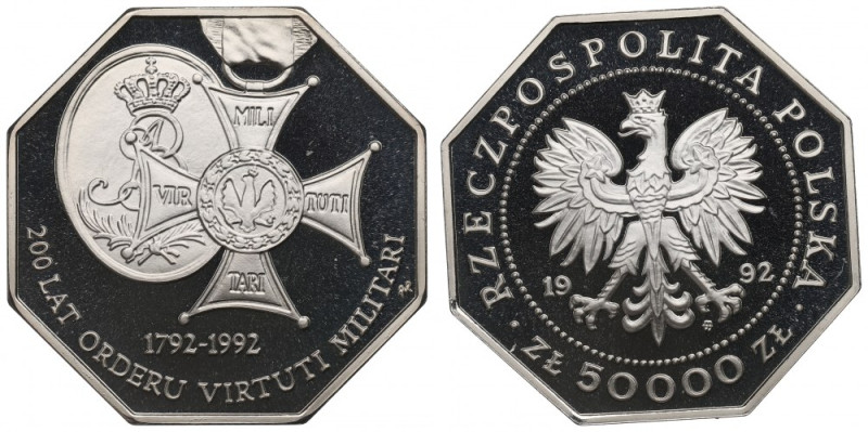 III RP, 50.000 złotych 1992 Virtuti Militari Menniczy egzemplarz. 
Grade: Proof...