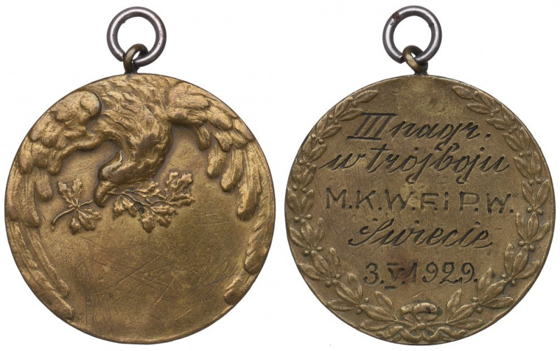 II RP, Medal nagrodowy M.K.W.F.i.P.W Świecie 1929 Ładny klasyczny medal nagrodow...