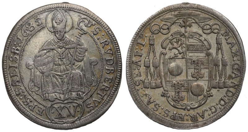 Austria, Salzburg Bishopic of, 15 kreuzer 1685 Ładny egzemplarz w ciemnej patyni...