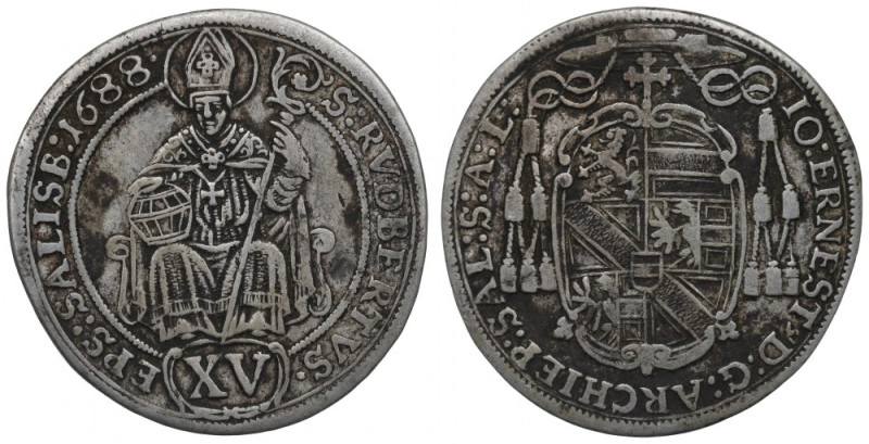 Austria, Salzburg Bishopic of, 15 kreuzer 1688 Ładny egzemplarz w ciemnej patyni...