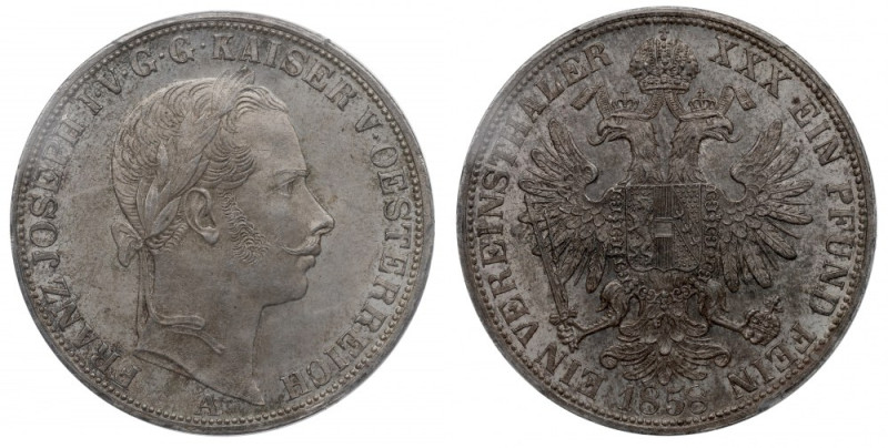 Austro-Hungarian, Franz Joseph, Thaler 1858 - PCGS MS63 Piękny, menniczy egzempl...