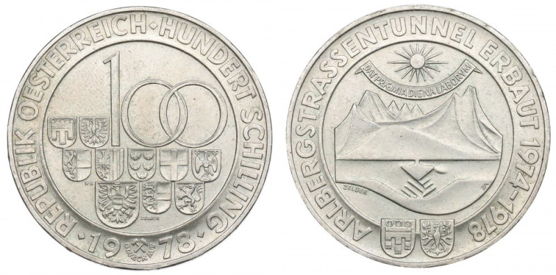 Austria, 100 schillings, 1978 Albertstrassentunnel Piękny egzemplarz. Lekkie obi...