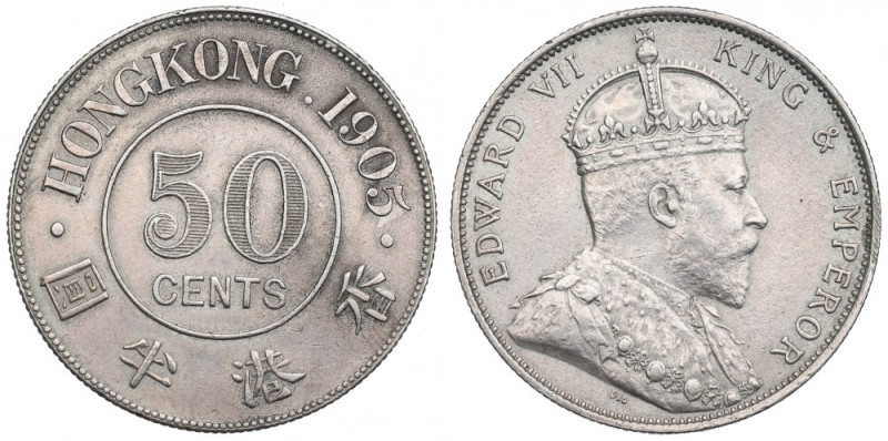 Hong-Kong, 50 centów 1905 Ładny egzemplarz. Rzadsza w handlu pozycja. 
Grade: X...