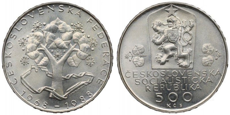 Czechoslovakia, 500 koruna 1988 Menniczy egzemplarz. Srebro .900, waga 24 g. Ref...