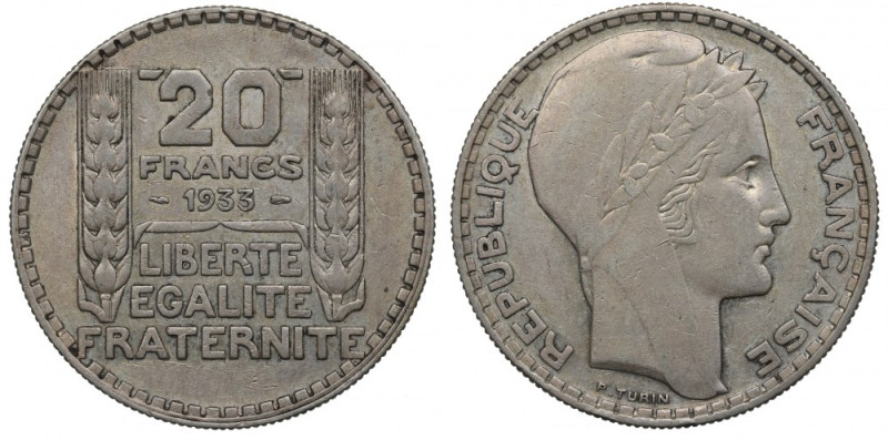 France, lot 20 francs 1933 Ładny egzemplarz.&nbsp; Srebro .680, waga katalogowa ...