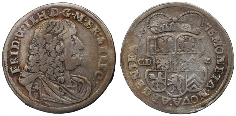 Germany, Prussia, 2/3 thaler gulden 1675 Minden Ładnie zachowany egzemplarz. Poz...