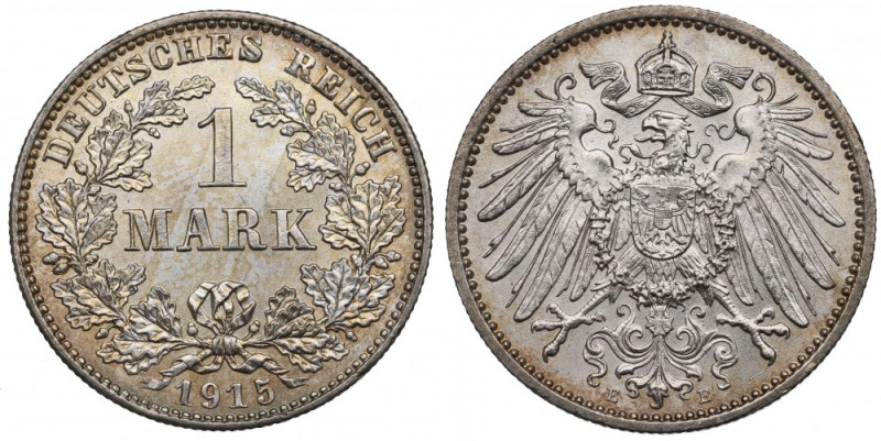 Germany, 1 mark 1915 E Wyśmienity, menniczy egzemplarz. Doskonały zegarowy połys...