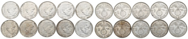 Germany, III Reich, Lot of 2 marks 1937-39 Hindenburg Ładnie zachowane egzemplar...