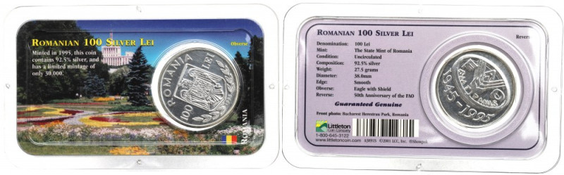 Romania, 100 lei 1995 Srebro .925, waga 27,5 g. 
Grade: UNC