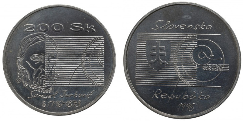 Slovakia, 200 koruna 1996 Piękny, menniczy egzemplarz. Srebro .750, waga 20 g.
...