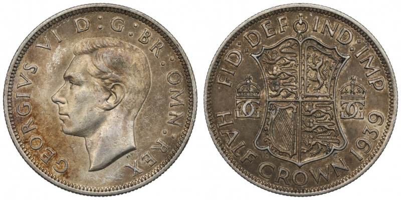 UK, 2 shillings 1939 Ładny egzemplarz. Srebro .500, waga katalogowa 11,31 g. Ref...