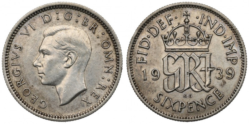 Great Britain, 6 pence 1939 Ładnie zachowany egzemplarz. 
Reference: Krause KM#...