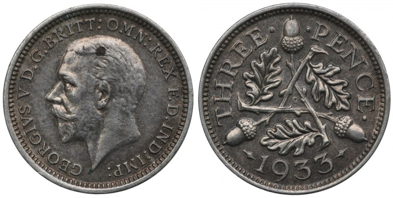 Wielka Brytania, 3 pensy 1933 Piękny egzemplarz. 
Grade: AU/UNC 

England, Un...