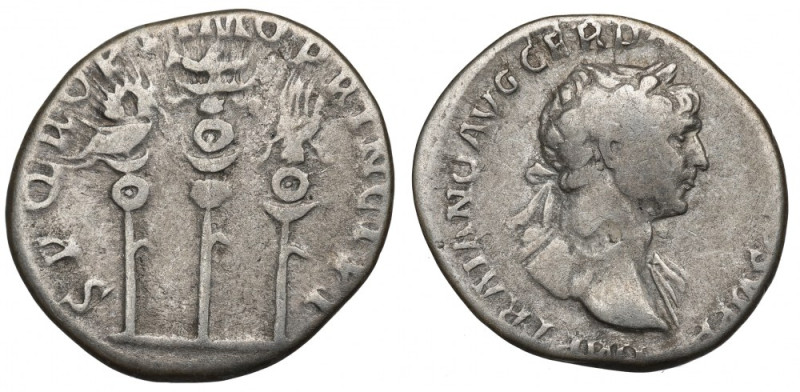 Roman Empire, Traian, Denarius Obiegowy egzemplarz charakterystycznej, cenionej ...