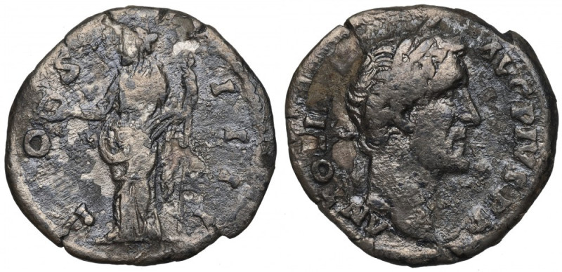 Roman Empire, Antoninus Pius, Denarius Obiegowy egzemplarz w nierównomiernej pat...