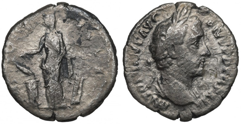 Roman Empire, Antoninus Pius, Denarius Obiegowy egzemplarz. Awers: głowa cesarza...