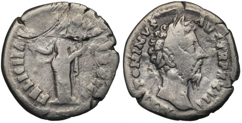 Roman Empire, Marcus Aurelius, Denarius Czytelny egzemplarz.&nbsp; Awers: głowa ...