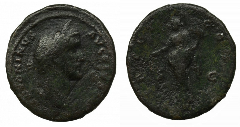 Roman Empire, Antoninus Pius, Aes Awers: głowa cesarza w wieńcu laurowym, w praw...