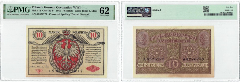 10 mkp 1917 Generał biletów PMG 62 Piękny stan zachowania, choć papier przebarwi...