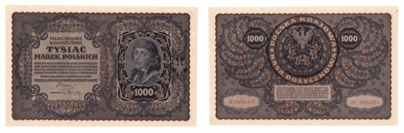 II RP, Zestaw 1000 marek polskich 1919 III seria AS - 2 egzemplarze Banknoty o b...