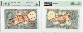 II RP, 100 złotych 1919 WZÓR - niski nadruk, z perforacją PMG 55