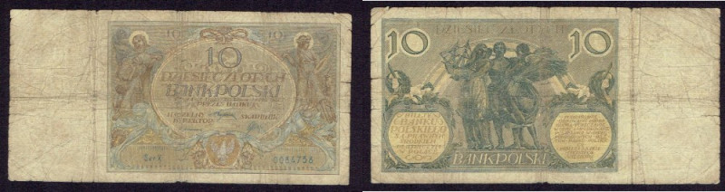 II Republic of Poland, 10 zloty 1926 series CV Bardzo rzadki banknot z rzadką se...