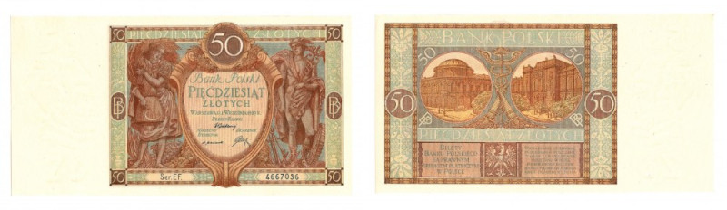 II RP, 50 złotych 1929 EF Egzemplarz w kondycji bliskiej emisyjnej, minus za zag...