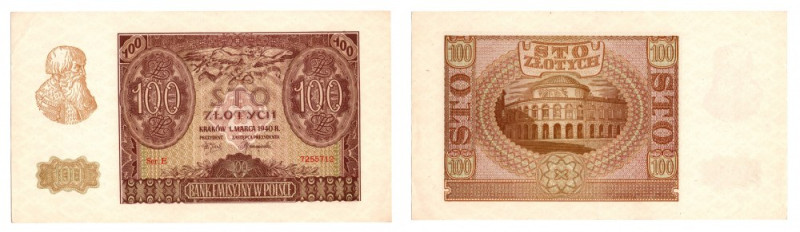 GG, 100 złotych 1940 E Centralnie złamany, pomniejsze mankamenty przy narożnikac...