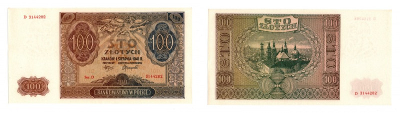 GG, 100 złotych 1941 D Egzemplarz w emisyjnym stanie zachowania, przytępienie pr...