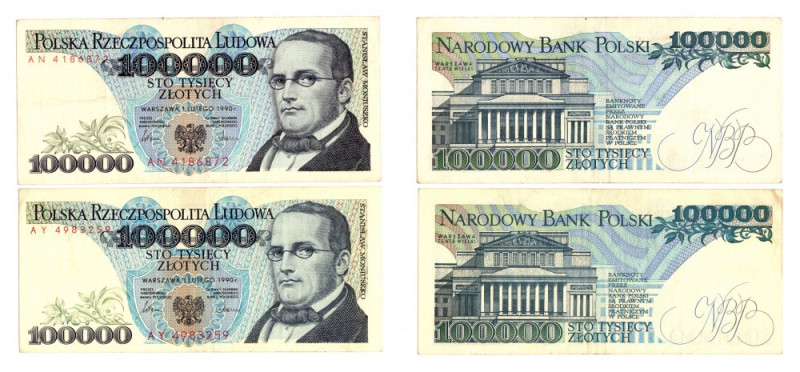 100.000 złotych 1990 - Zestaw serie AN, AY Zestaw przyjemnych wizualnie obiegowy...