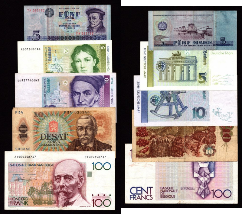 Europa, Zestaw banknotów Zestaw banknotów. Różne kraje i roczniki, większość w k...