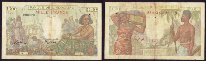 NEW CALEDONIA 1000 Francs 1940-65 Ciekawy graficznie banknot 
Grade: ~