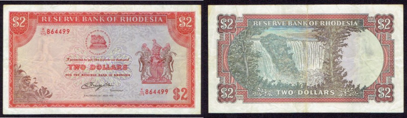 Rodezja, Reserve Bank, 2 dolary 1979 RZADKI Banknot w obiegowym stanie zachowani...