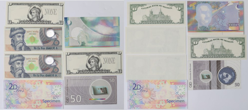 Zestaw 7 banknotów testowych Banknoty testowe w emisyjnej kondycji. W zestawie l...