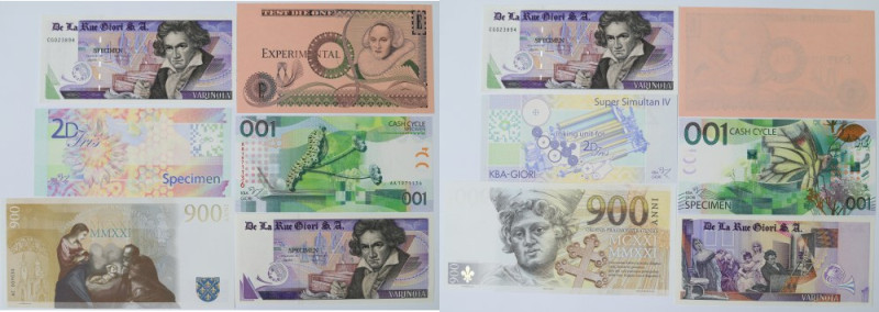 Zestaw 6 banknotów testowych Banknoty testowe w emisyjnej kondycji. W zestawie l...